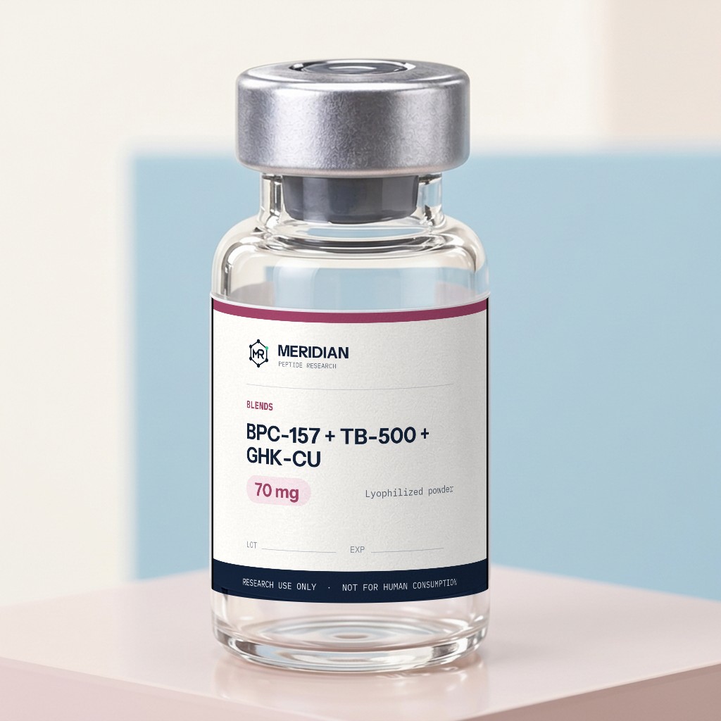 BPC-157 / TB-500 / GHK-Cu — Tri-Compound Blend lyophilized research vial, Blends category